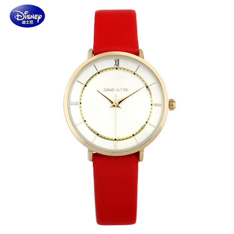 百迪迪士尼手表 女学生防水简约潮流皮带男表石英表情侣手表 53025